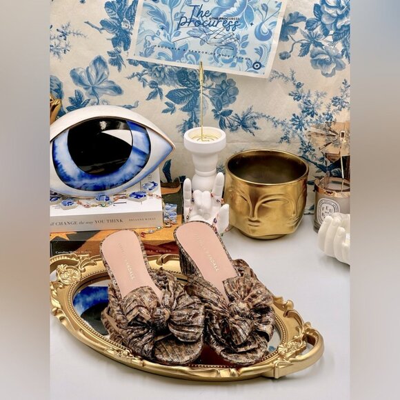 🆕 LOEFFLER RANDALL 🧿 NWOB Emilia Heeled Mules, Metallic Leopard, Sz 7 SAMPLE - Picture 2 of 15